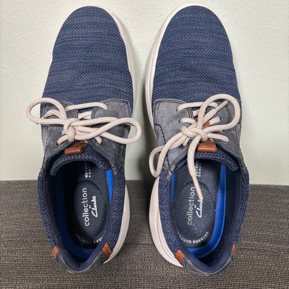 Clarks Bradley Lane Knit Oxford Dress Shoe-Navy Blue-Men Size 9 - Picture 2 of 11